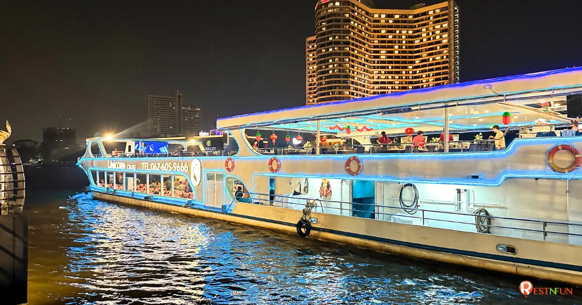 เรือดินเนอร์ล่องแม่น้ำเจ้าพระยายูนิคอร์น ครูซ ตกแต่งสวยงามมาก