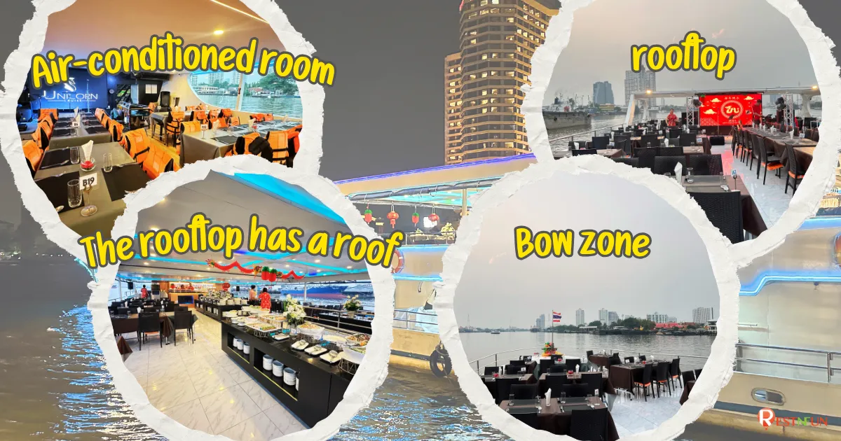 seating zone of the bangkok dinner cruise with unicorn cruise