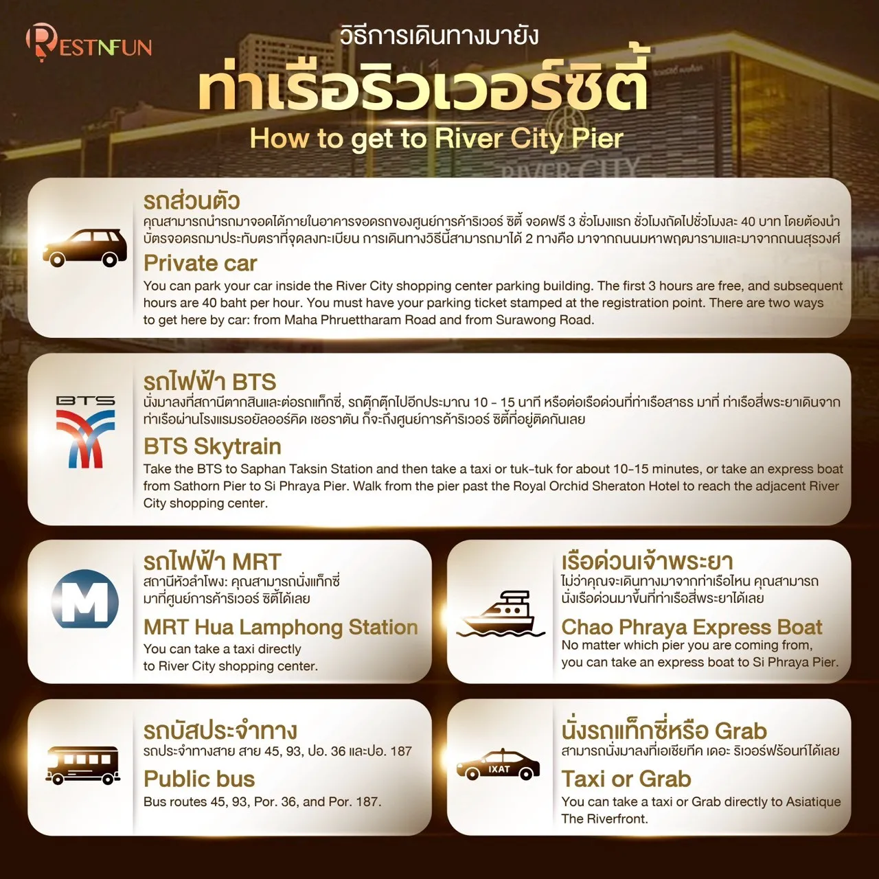 วิธีการเดินทางมาล่องเรือเจ้าพระยาที่ท่าเรือริเวอร์ซิตี้