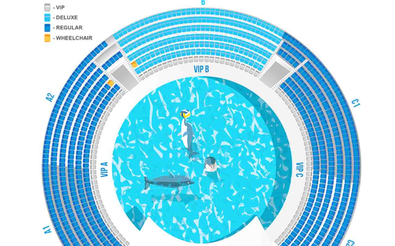 Seat map in different zones of Pattaya Dolphinarium