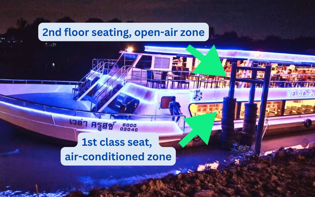 Seating plan for the buffet cruise on the Chao Phraya River with Vela Cruise