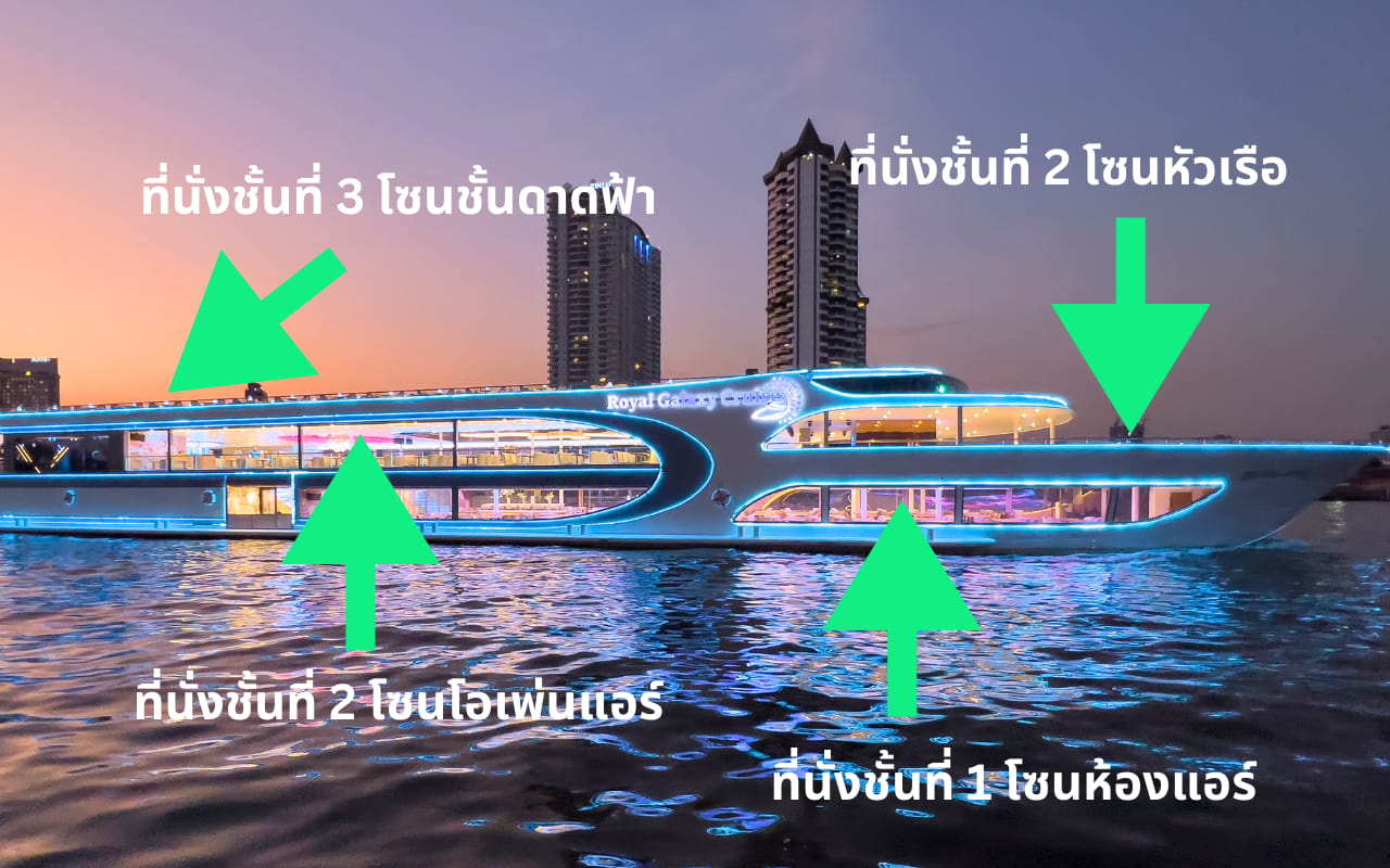 โซนที่นั่งของเรือล่องเจ้าพระยารอยัลกาแลคซี่ ครูซ