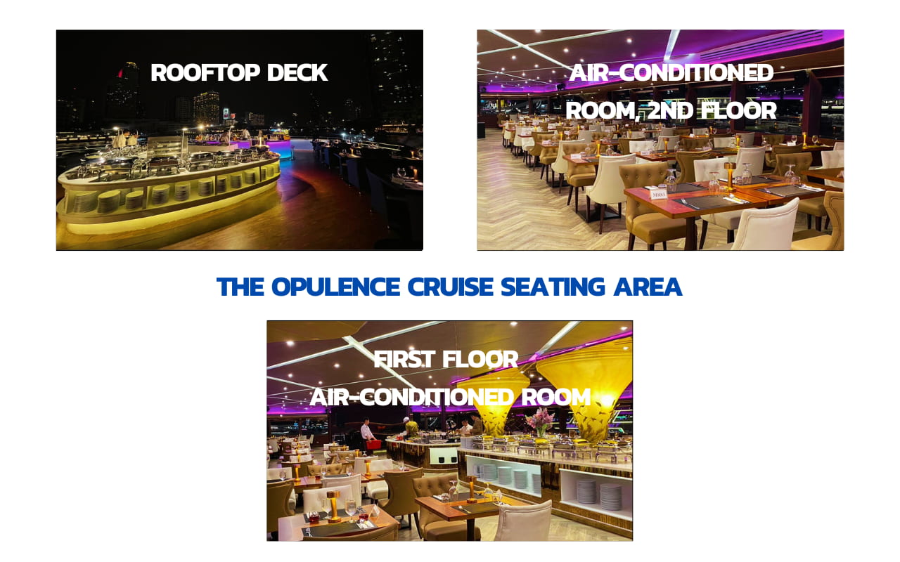 Seating area of ​​Chao Phraya River Cruise The Opulence Cruise