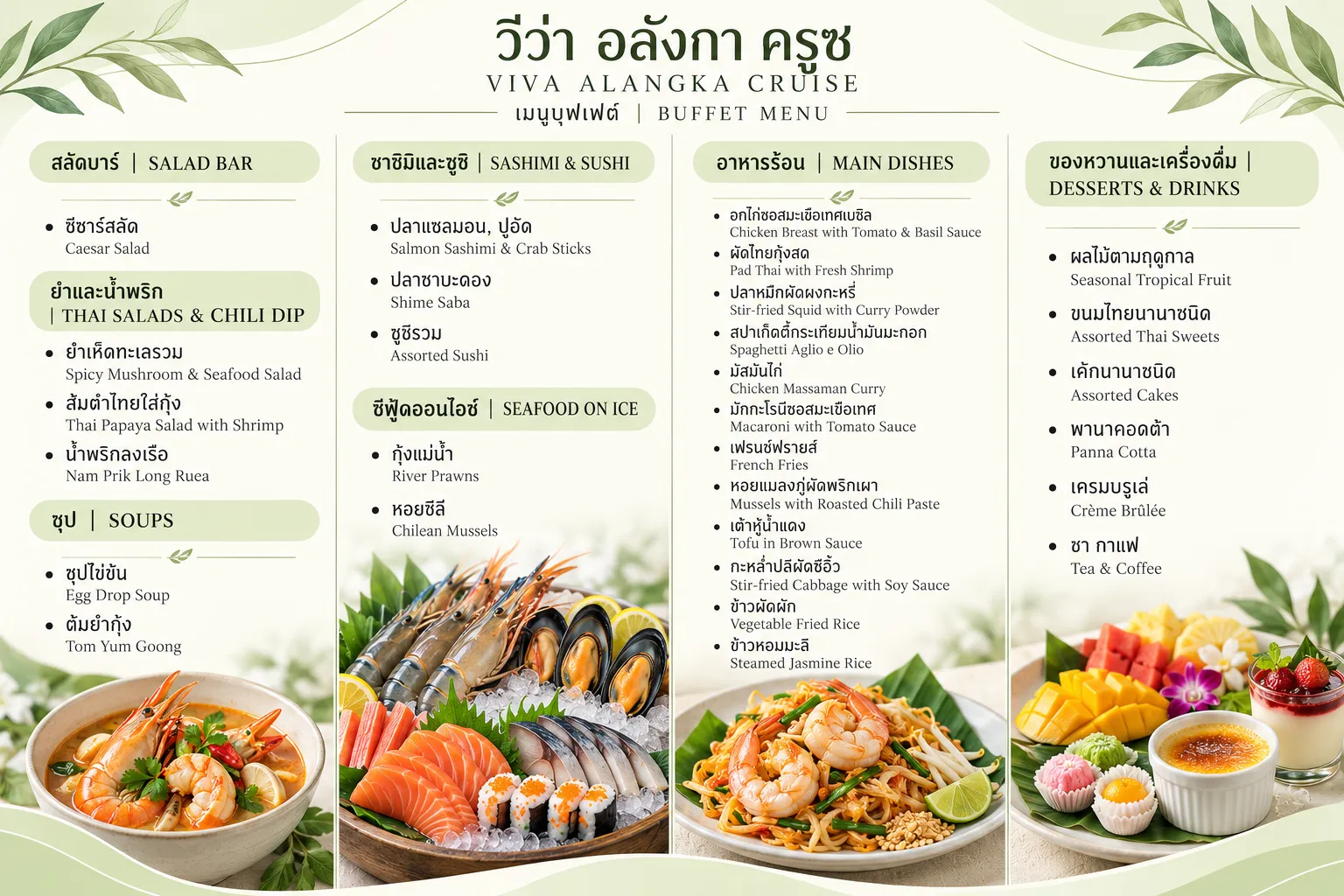 รวมเมนูอาหารเสิร์ฟบนเรือดินเนอร์วีว่า อลังกา ครูซ