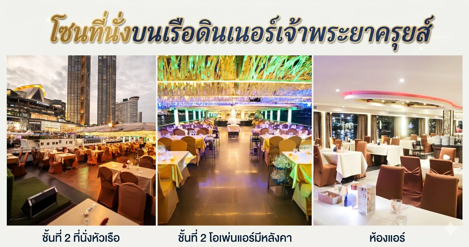 ลักษณะโซนที่นั่งบนเรือบุฟเฟ่ต์เจ้าพระยาครุยส์เอเชียทีค