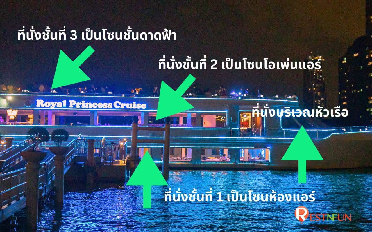 แผนผังที่นั่งเรือล่องแม่น้ำเจ้าพระยารอยัลปริ๊นเซส ครูซ