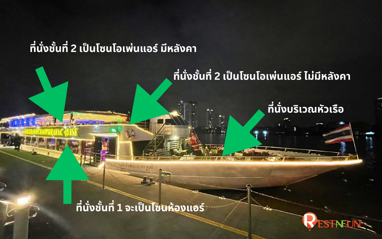 โซนที่นั่งของเรือล่องเจ้าพระยา Chaophraya Cruise